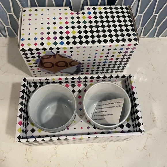 Bloomingdale's Diamond Checkered Glass Candle Holders - Picture 3 of 5